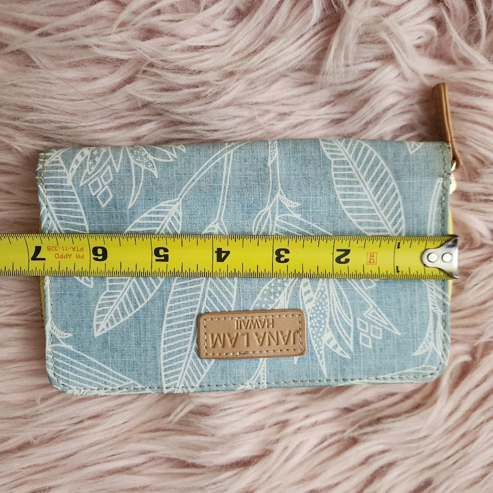 Jana Lam Hawaii wallet bird of paradise coated denim